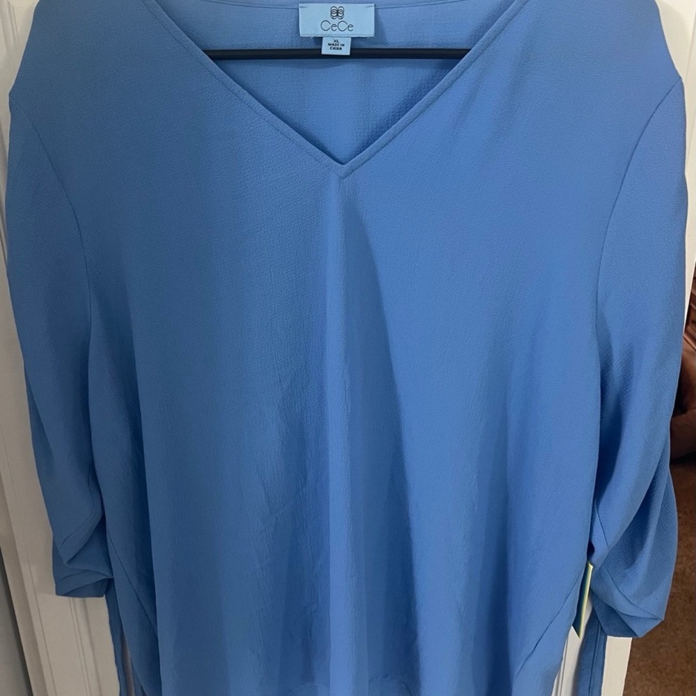 CeCe Women's Sky Blue V-Neck Blouse